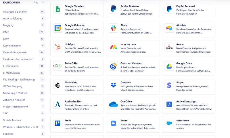 jotform integrationen